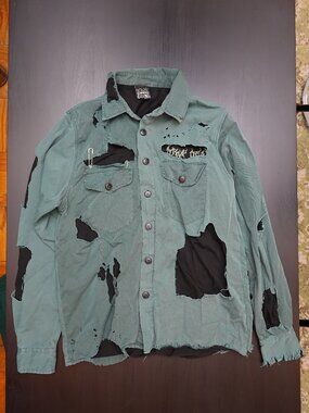 Drop Dead Durden Shirt Jacket Tattered / Distressed- Unisex Sz L - Like New RARE
